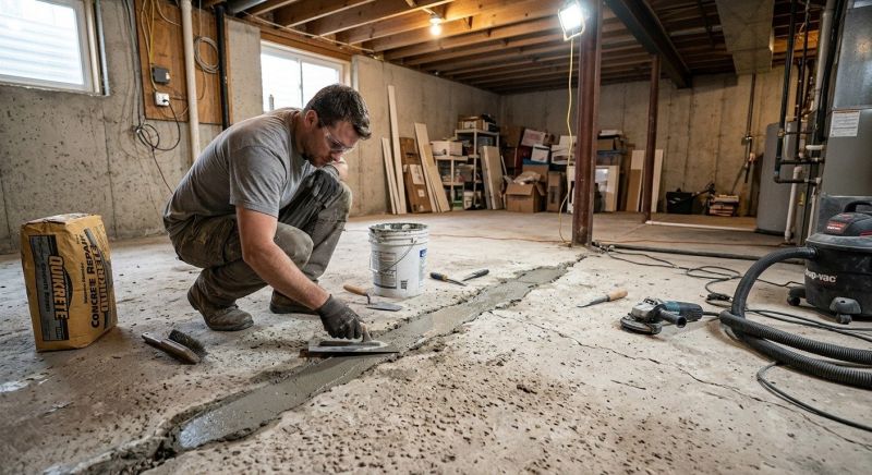 Cracked Basement Floor Repair in Greensboro, NC